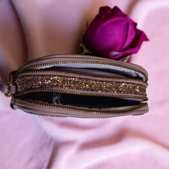 Indigo Dusty Rose Rose Gold Kawaii Glitter Pouch Wristlet - Picture 5 of 9